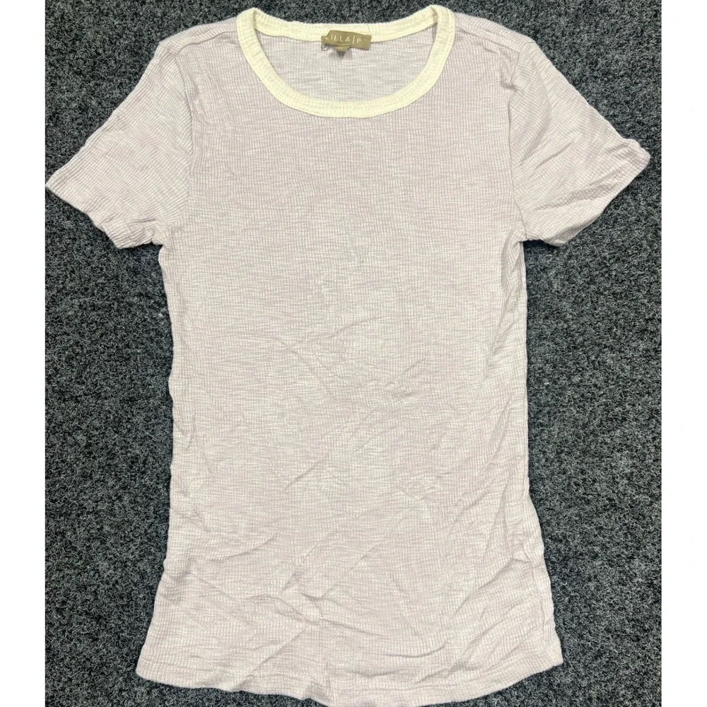 Lilla P Lavender Purple Pima Cotton Modal Ribbed Ringer Tee XS Short Sleeve - Picture 1 of 6